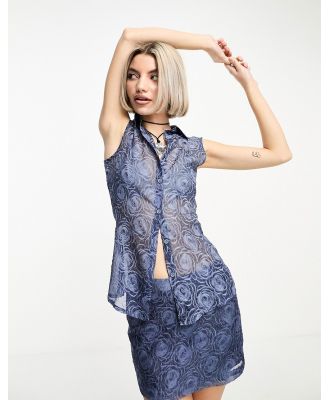 Tammy Girl textured floral sleeveless shirt in blue mesh (part of a set)