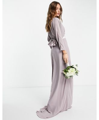 TFNC Bridesmaid long sleeve maxi dress with bow back in lavender grey