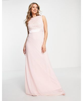 TFNC Bridesmaids chiffon maxi dress with lace scalloped back in whisper pink