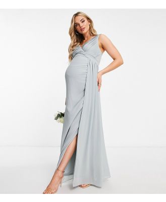 TFNC Maternity Bridesmaid plunge front maxi dress in sage green