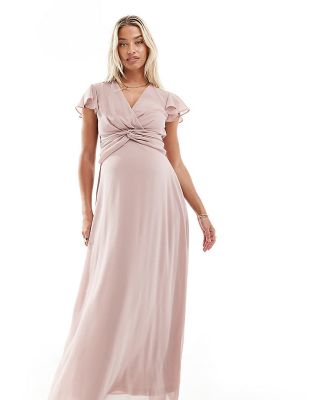 TFNC Maternity Bridesmaid wrap front maxi dress in soft pink