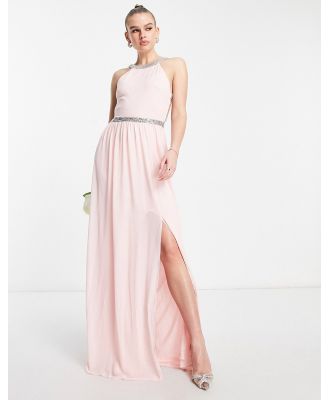TFNC open back chiffon maxi dress with pretty embellishment in whisper pink