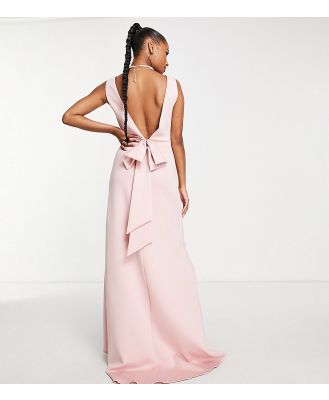TFNC Petite Bridesmaid bow back maxi dress in muted blush-Pink