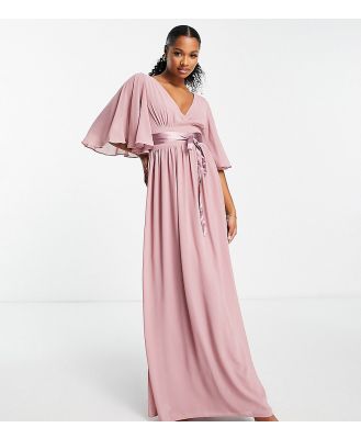 TFNC Petite Bridesmaid kimono sleeve pleated maxi dress with angel sleeve in lavender-Purple