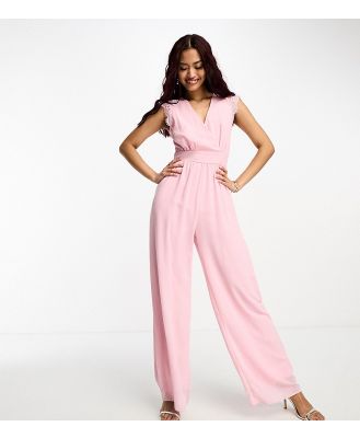 TFNC Petite Bridesmaid Perry lace back jumpsuit in pale pink