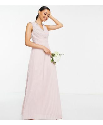 TFNC Petite Bridesmaid pleat waistband maxi dress in mink pink