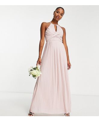 TFNC Petite bridesmaid pleated wrap detail maxi dress in mink-Pink