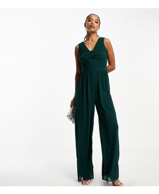 TFNC Petite wrap front jumpsuit in forest green