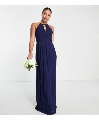 TFNC Tall bridesmaid pleated wrap detail maxi dress in navy