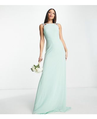 TFNC Tall Bridesmaid square back embellished maxi dress in sage-Brown