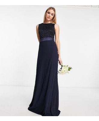 TFNC Tall Bridesmaids chiffon maxi dress with lace scalloped back in navy