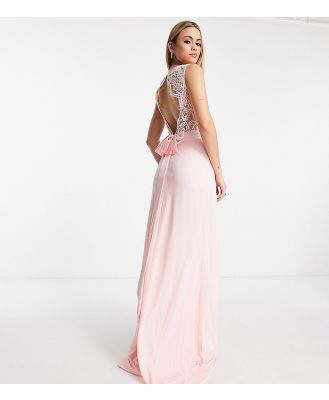 TFNC Tall chiffon maxi dress with lace scalloped back in whisper pink