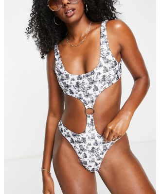 The Couture Club cut out swimsuit in white print
