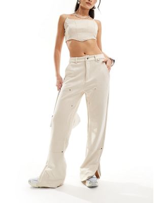 The Couture Club faux suede carpenter straight leg pants in beige-Neutral