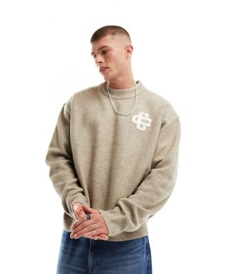 The Couture Club fluffy knitted jumper with logo in beige marl-Neutral