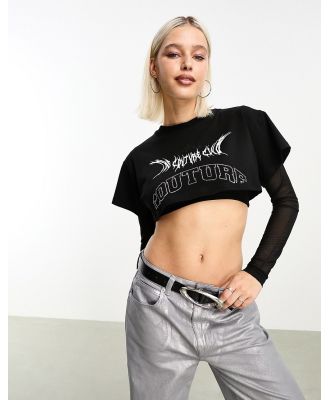 The Couture Club mesh layered crop t-shirt in black