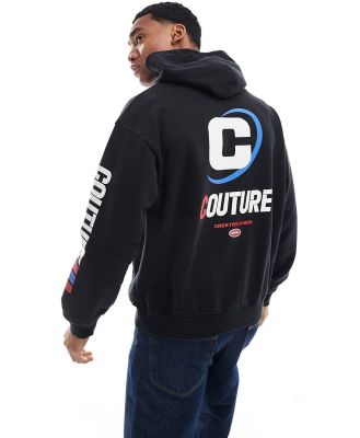 The Couture Club motocross graphic hoodie in charcoal-Black