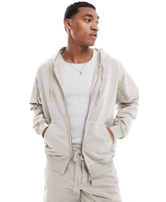 The Couture Club raw seam zip through hoodie in beige (part of a set)-Neutral