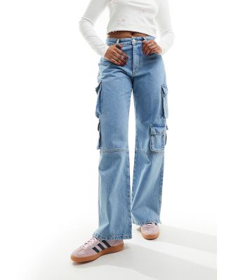 The Couture Club relaxed cargo jeans in washed blue