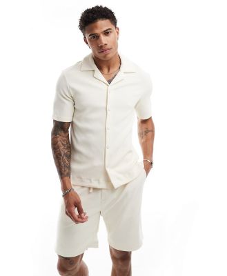 The Couture Club rib textured short sleeve shirt in off white (part of a set)
