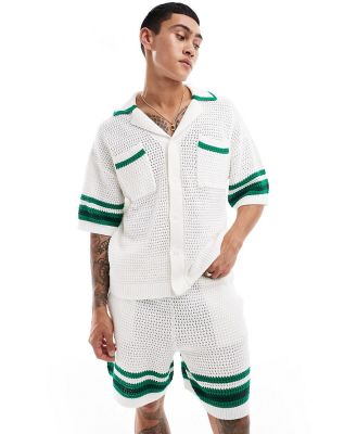 The Couture Club stripe trim knitted shirt in white (part of a set)
