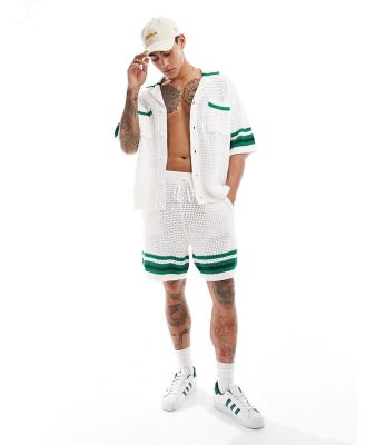 The Couture Club stripe trim knitted shorts in white (part of a set)
