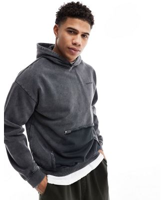The Couture Club washed pocket detail hoodie in acid grey-Brown