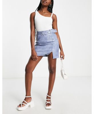 The Frolic 70s style a-line mini skirt with belt detail in blue croc