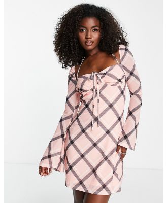 The Frolic check mesh sleeve mini dress in pale pink