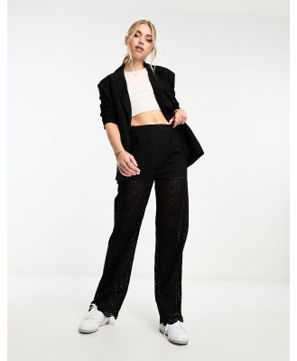 The Frolic lace tailored wide leg pants in black (part of a set)