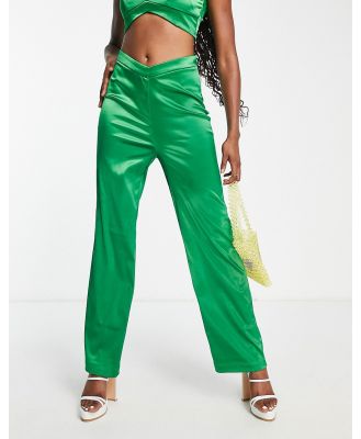 The Frolic notch detail satin pants in jade green (part of a set)