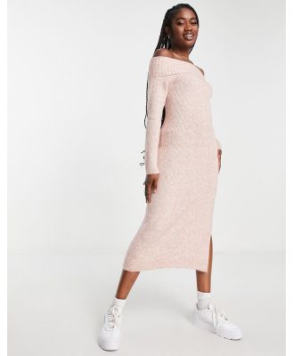 The Frolic off shoulder knitted midi dress in pink marl