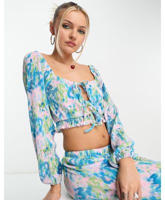 The Frolic plisse tie back top in blue washed floral (part of a set)-Multi