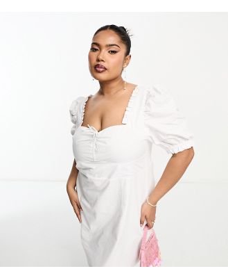 The Frolic Plus puff sleeve milkmaid mini dress in white