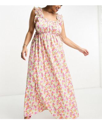 The Frolic Plus watercolour floral ruffle scoop neck maxi dress in multi