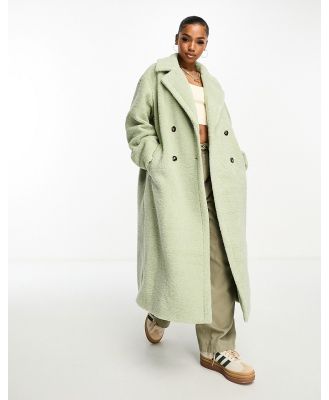 The Frolic soft borg double breasted cocoon coat in soft sage-Green