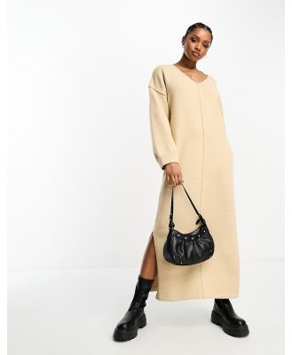 The Frolic soft oversized knitted v-neck maxi dress in tan-Brown
