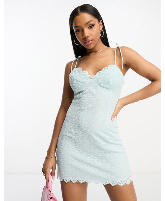 The Frolic tie shoulder cami mini dress with cup detail in sky blue lace