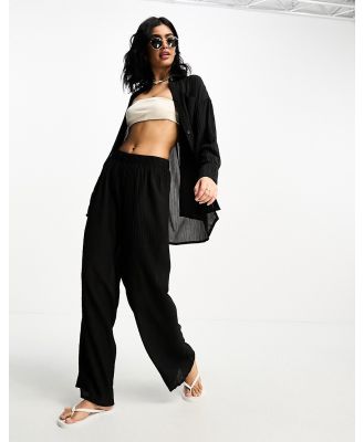 The Frolic Tourmaline shirred wide long pants in black pleated texture (part of a set)
