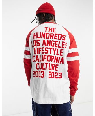 The Hundreds Cannon long sleeve raglan t-shirt in red and white with back print