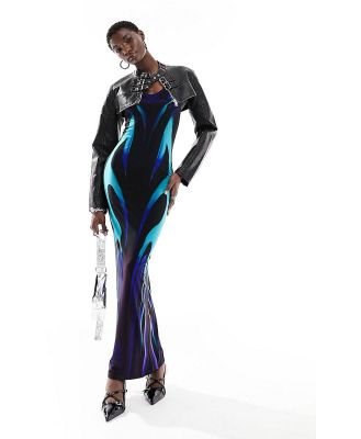 The Kript optical blue print strappy maxi dress-Multi