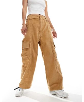 The North Face Heritage Utility cord wide leg high waist cargo pants in beige-Neutral