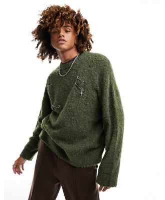 The Ragged Priest oversized distressed bleached jumper-Green