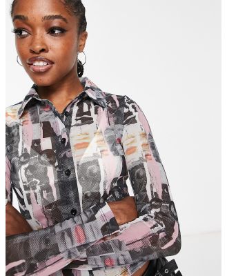 The Ragged Priest print mesh collared shirt in multi (part of a set)
