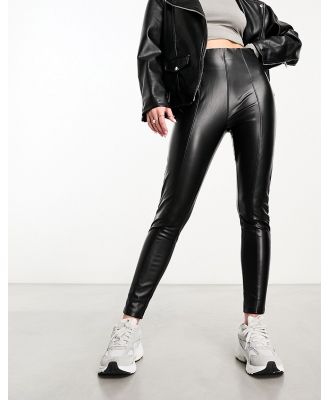 Threadbare faux leather panelled leggings in black