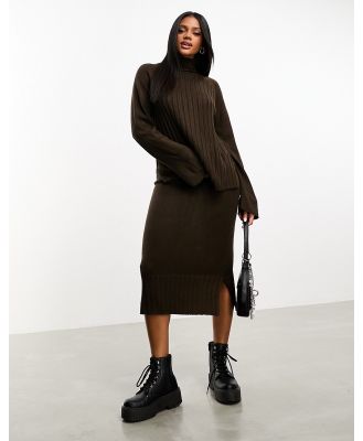 Threadbare Genine knitted midi skirt and roll neck jumper set in chocolate brown