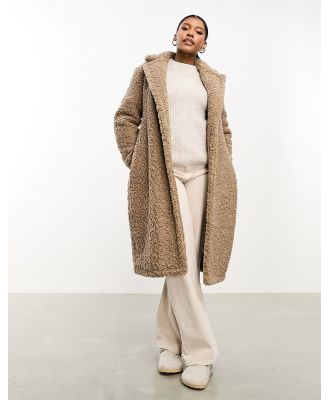 Threadbare Maine oversized borg coat with tie waist in taupe-Neutral
