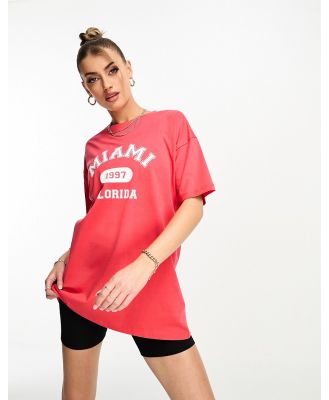 Threadbare Miami slogan shorts and oversized t-shirt in red (part of a set)-Black