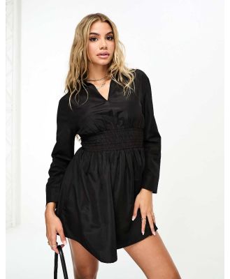 Threadbare poplin ruched waist shirt dress in black