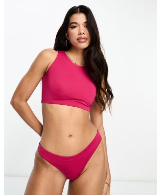 Threadbare sporty high neck bikini top and bottoms set in magenta pink